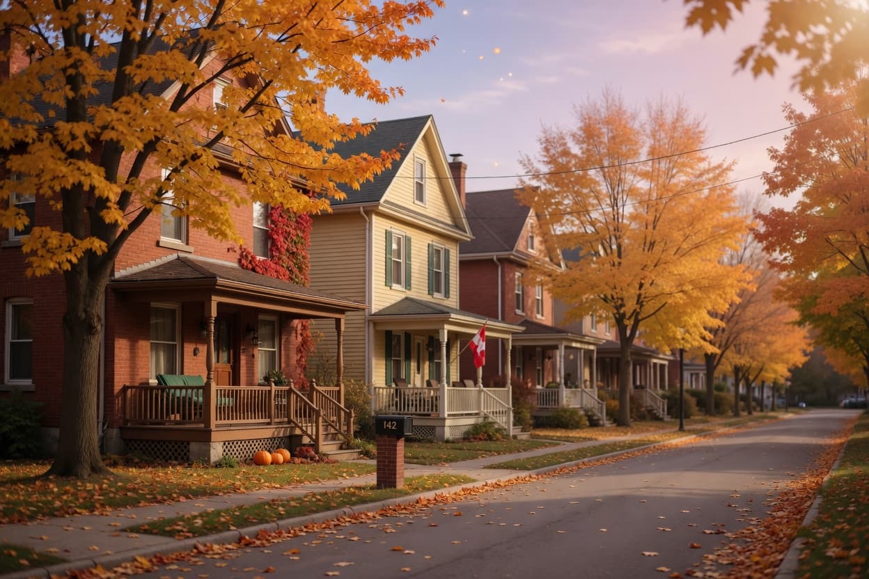 Residential street in a Canadian neighbourhood in autumn